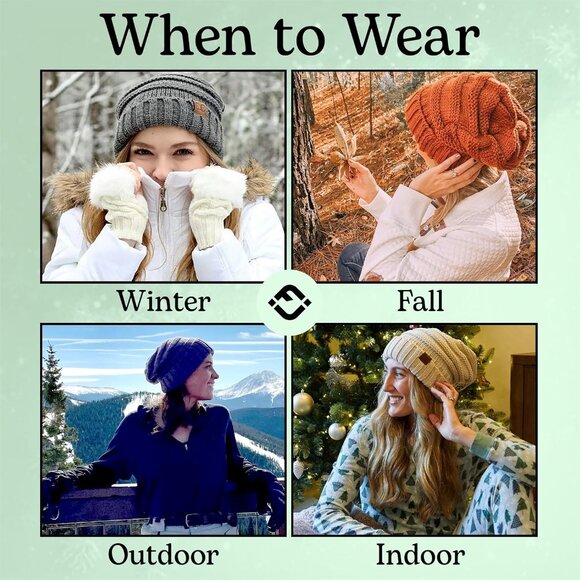 Slouchy Beanie for Women Winter Hat Warm Slouch Oversized Soft Chunky Cable Knit - Picture 4 of 8